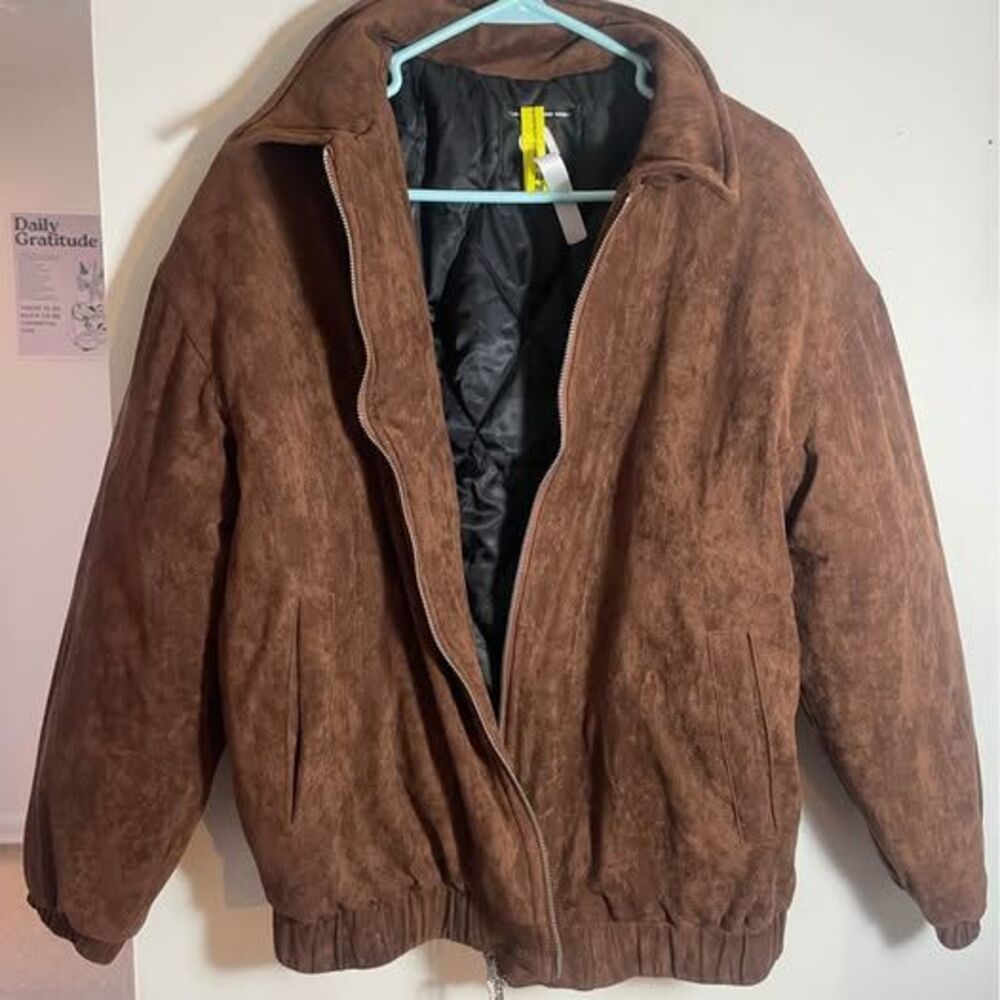 NWT Lost Management Globe Brown Suede Puffer Jacket, Men's S